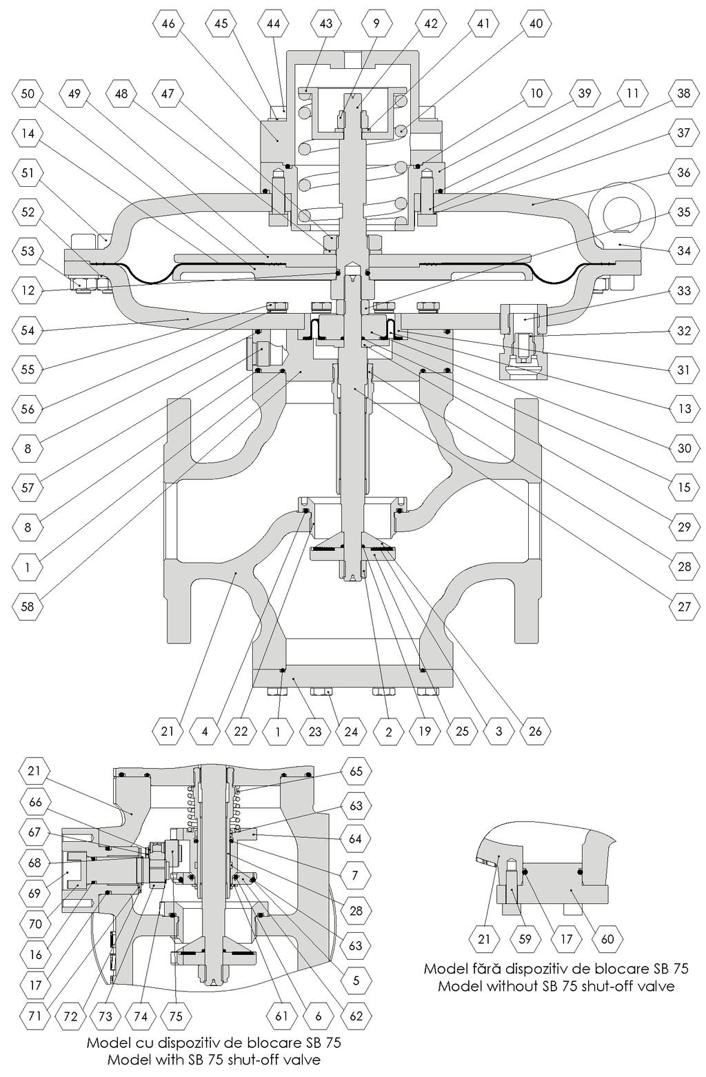 Obr. 5 Součásti regulátoru RTG 414 SB Model with SB