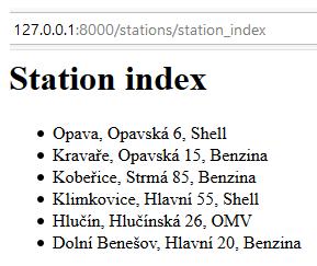 Funkce station_index() Do view.py dopíšeme funkci station_index: Zároveň ji odkomentujeme v urls.