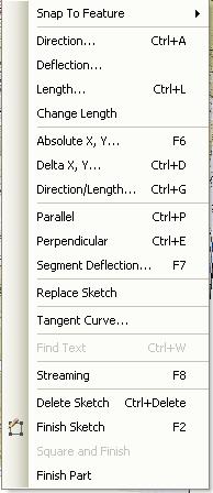strana 6 Možnosti během editace při tvorbě linií - pravé tlačítko myši - zobrazí se menu s výběrem: Finish Sketch ukončení editace linie. Delete Sketch smazání editované linie.