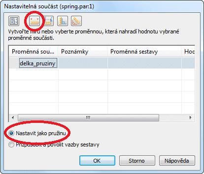 Poznámka Nastavitelná proměnná v pružině bude řízena měřenou vzdáleností mezi dvěma