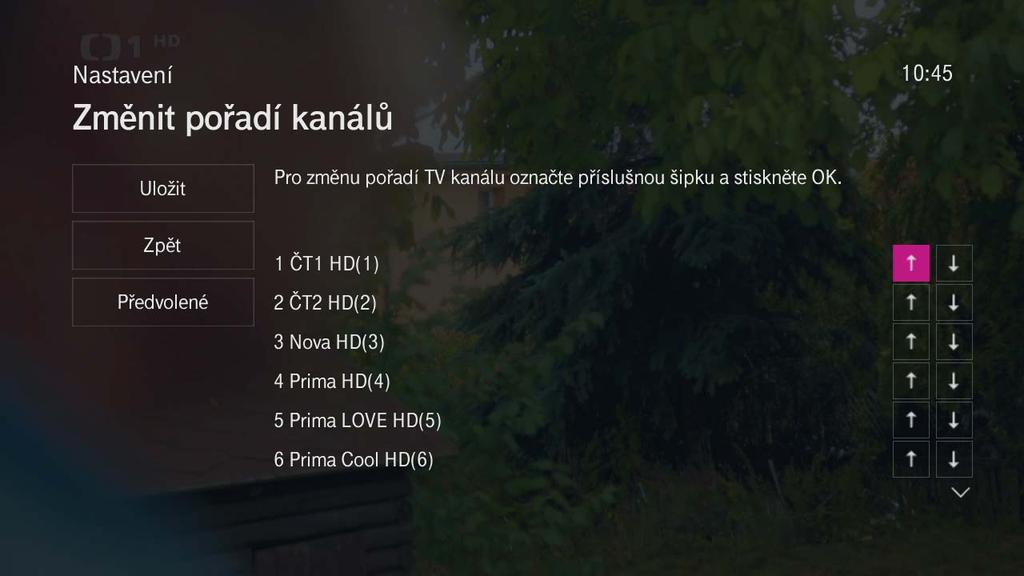 Vyberte položku Televize a šipkou vpravo zvolte ikonu Přizpůsobit kanály, kterou potvrdíte tlačítkem OK.