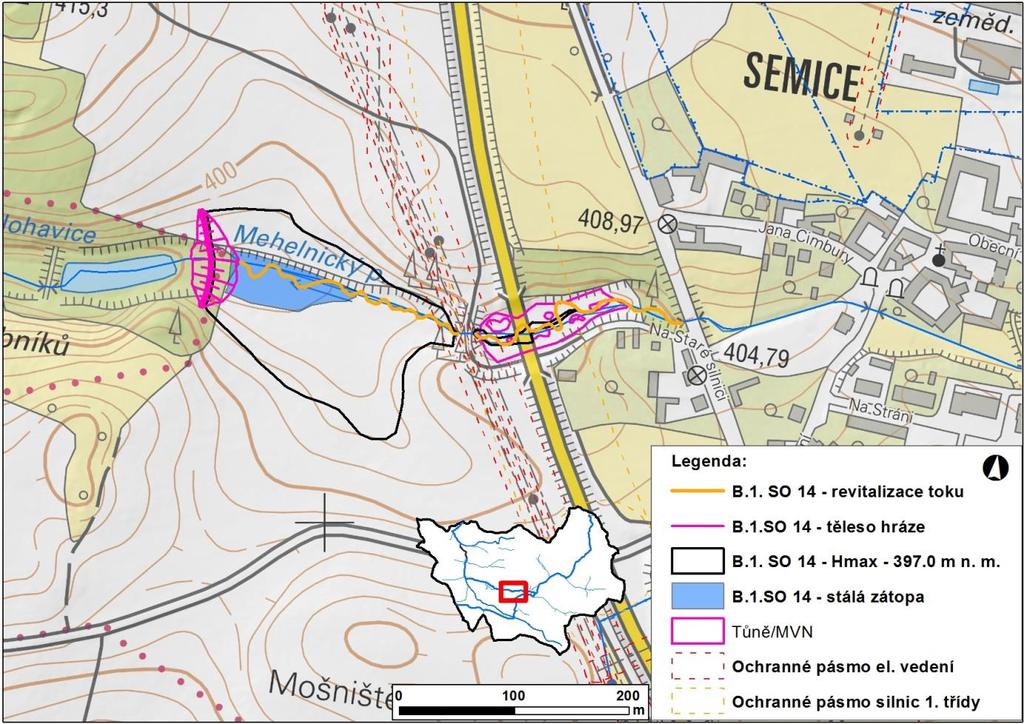 B.1.SO 14 - Retenční polosuchá nádrž a revitalizace toku na Mehelnickém potoce Všechna navrhovaná či řešená opatření vycházejí ze zpracovaných listů terénního průzkumu, které jsou přílohou A.