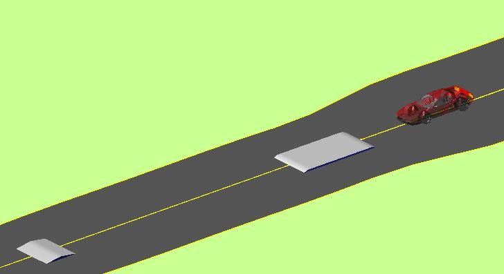 První v pořadí při přejezdu byl dlouhý příčný práh, za nímž následoval krátký příčný práh. Vlastní simulaci jsem realizoval v software Adams/Car od společnosti MSC Software. Obr. 5 Softwarový model 3.