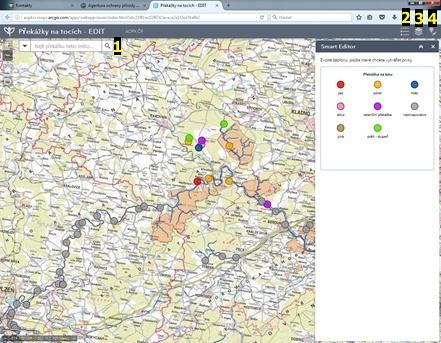 Vzhled mapové vrstvy je zde stejný jako u mobilní verze. Popis základní mapy (viz Obr 4). Obr 3 Webový portál AOPK ČR s možností výběru aplikace Collector, resp.