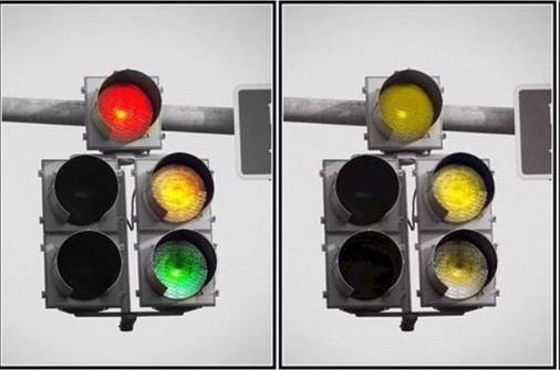 Praktická část 9 Obrázek 6: Porovnání pohledu na semafor normálního trichromata (vlevo) s deuteranopem (vpravo) (http://docplayer.cz/689875-vyznam-vysetreni-barvocitu-a-klinicke-testovanibarvocitu.