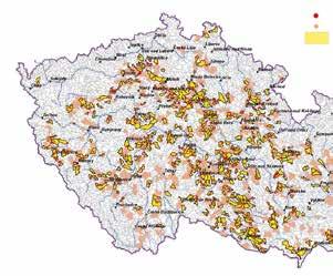 Obr. 2. Hydrologická povodí 4. řádu ve zranitelných oblastech s koncentracemi dusičnanů nad 50 mg/l a s kontinuálním sledováním zemědělských podniků Fig. 2. Hydrological catchments of 4 th order in vulnerable areas with concentrations of nitrates above 50 mg/l and with permanent monitoring of agriculture producers Obr.