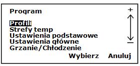 3. Na LCD displeji se zobrazí seznam programů. Pomocí +/- zvolte profil, ve kterém hodláte změnit nastaven. stiskněte tlačítko SELECT pro potvrzení volby. 4.