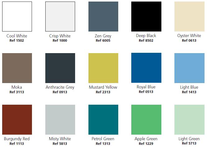 AGC škála interiérových skel LACOBEL T / MATELAC T (15 standardních barev)