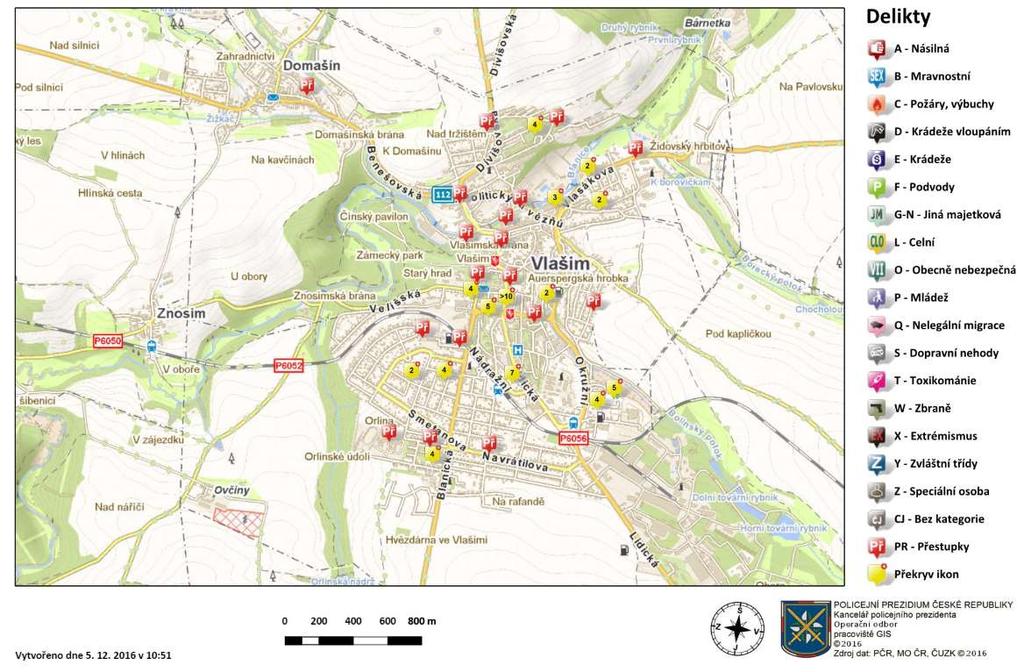 2: Mapa majetkové kriminality na území města Vlašim za rok