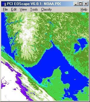 Příklad aplikace hustotních řezů Obrázek vlevo ukazuje vícevrcholový histogram infračerveného pásma vytvořeného skenerem AVHRR na družici NOAA.