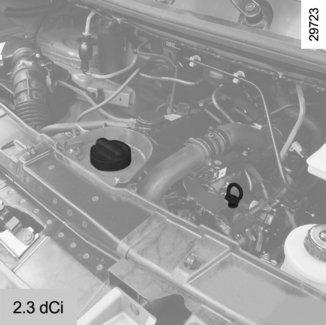 HLADINA OLEJE V MOTORU : doplnění, plnění (1/2) Výměna motorového oleje Interval: Informace naleznete v servisní knížce k vozidlu.