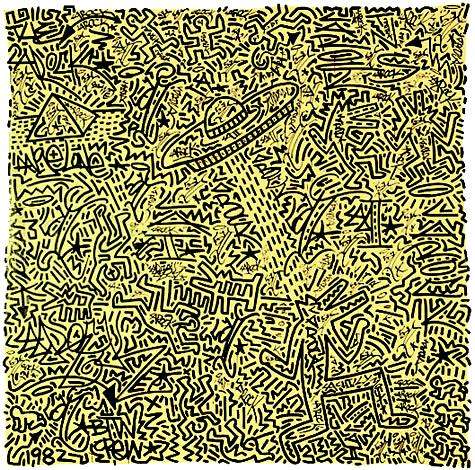 Haringova díla mluví stejně jako piktografické nebo hieroglyfické písmo - vizuálně i zvukově zároveň 50 Keith Haring, Bez