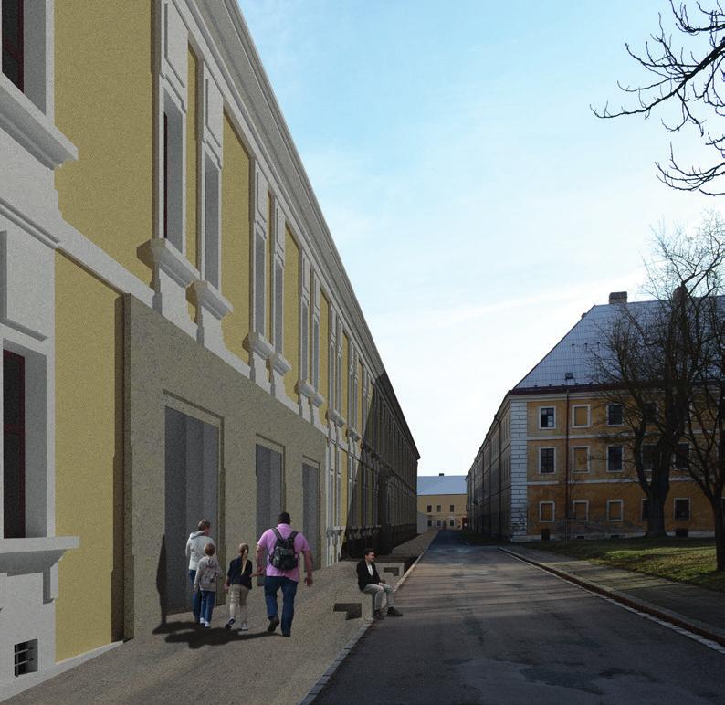 Pohled jižní 67 Pohled na proražení jižní fasády směrem