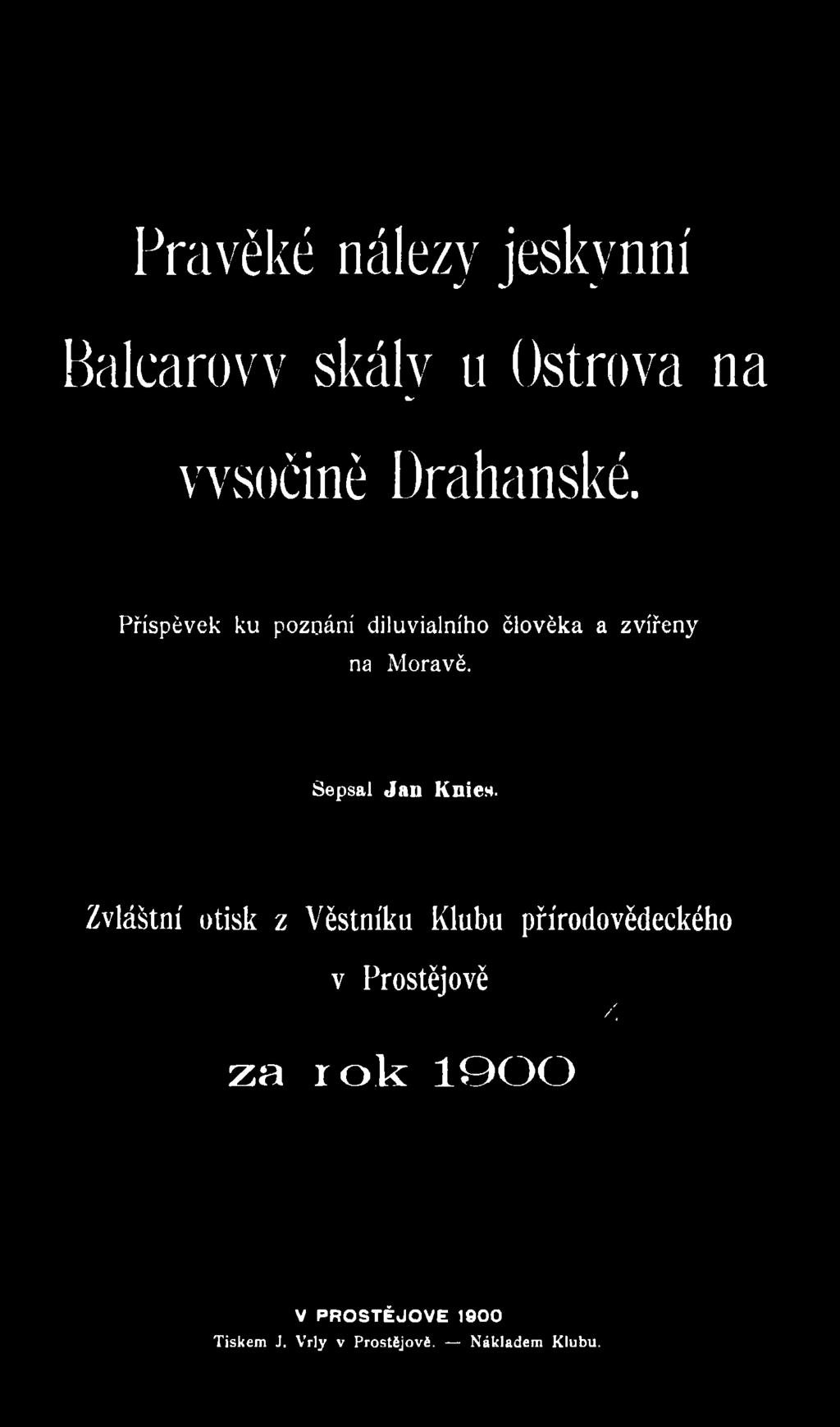 Zvláštní otisk z Věstníku Klubu přírodovědeckého v