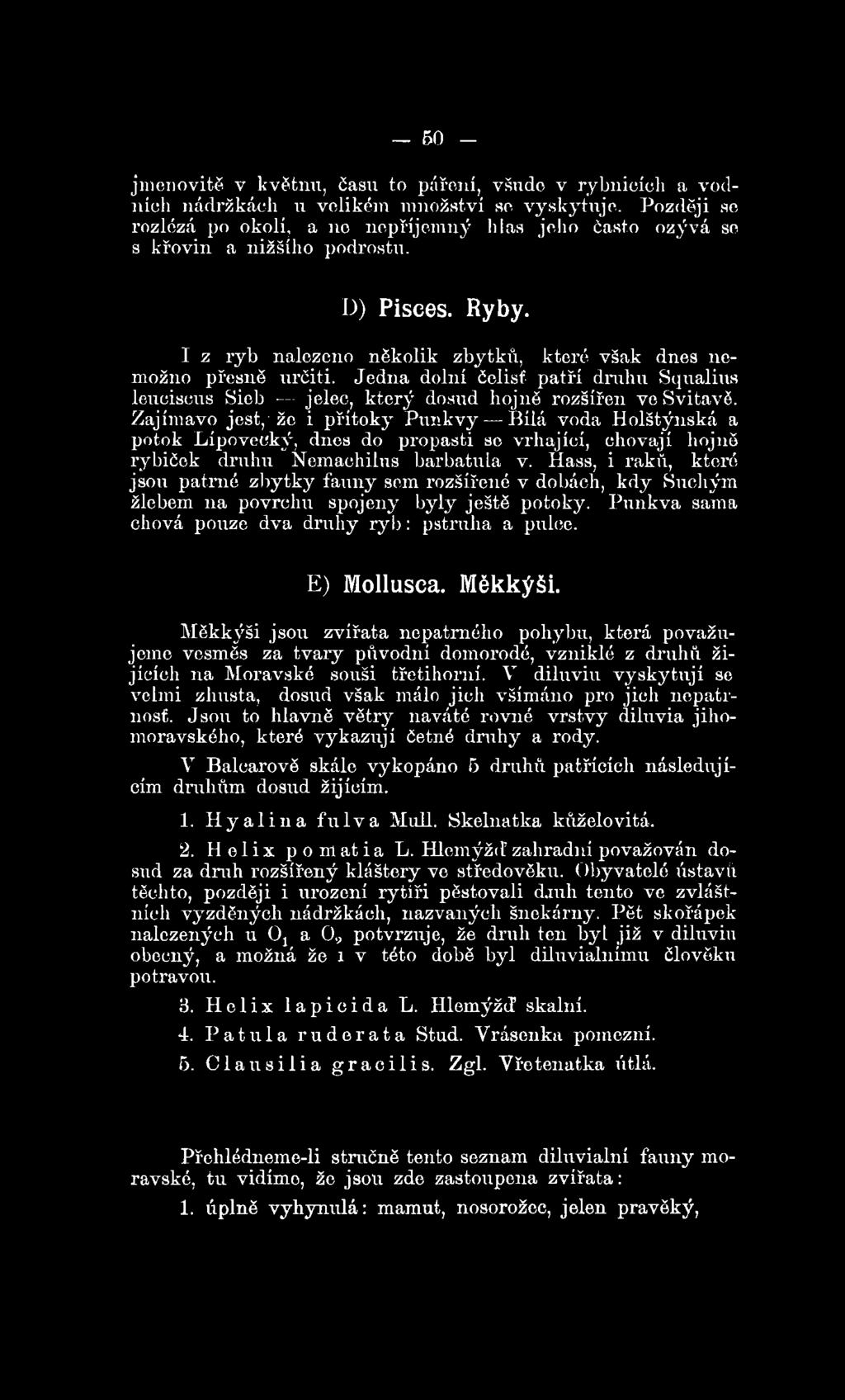 Hass, i raků, které jsou patrné zbytky fauny sem rozšířené v dobách, kdy Suchým žlebem na povrchu spojeny byly ještě potoky. Punkva sama chová pouze dva druhy r y b : pstruha a pulce. E) Mollusea.