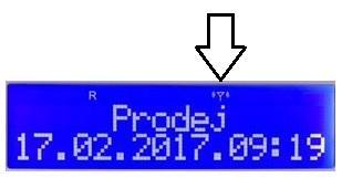 Po zapnutí pokladny počkejte dokud se pokladně podaří připojit do sítě. 1. Pripojenie do siete pokladňa signalizuje symbolom antény 2.