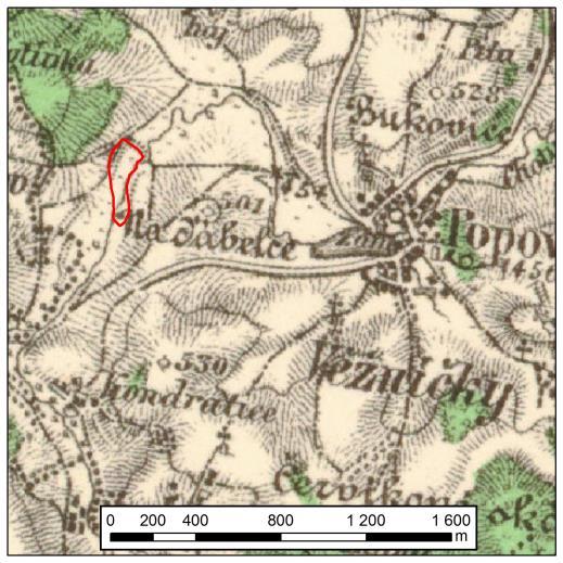 vojenského mapování, kde se již vodní plocha nenachází. V současné době je tok Chotýšanky v celém úseku v zájmové lokalitě upraven a napřímen.