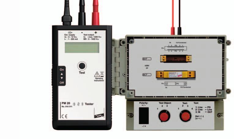 PA BXT: vstupní zkušební zdířka (červená) <=> měřicí kabel (červený) <=> PM 20; zkušební zdířka (červená); PA BXT: vstupní zkušební zdířka (modrá) <=> měřicí kabel (černý) <=> PM 20; zkušební zdířka