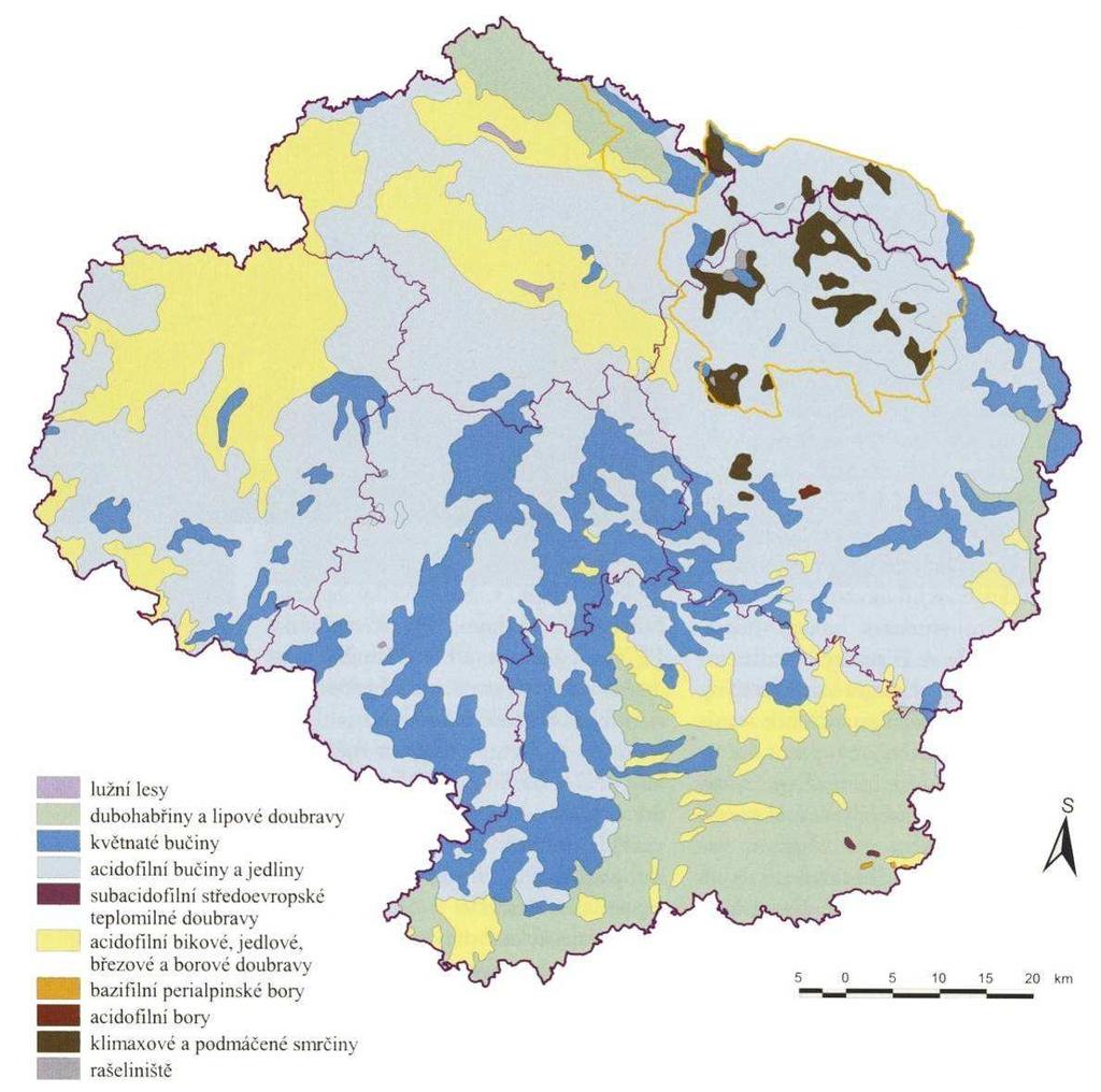 Vegetační poměry Českomoravské vrchoviny. Převzato z CECH ŠUMPICH ZABLOUDIL a kol. 2002 2. 5. 1.