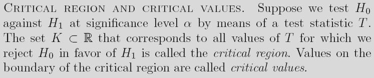 Kritický obor V předchozím příkladě množina K = [121,9, ) obsahující hodnoty T, pro které odmítáme H 0, se nazývá kritický obor.