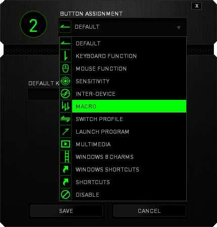 NABÍDKA BUTTON ASSIGNMENT Ve výchozím nastavení jsou všechna tlačítka myši nastavena na možnost DEFAULT (Původní funkce).