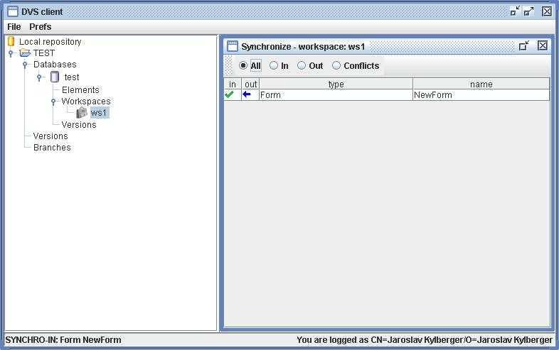 Obrázek 25 DVS klient zobrazení rozdílů mezi workspace a repository databází Checkin změn do repository se provádí pomocí kontextové volby Commit to repository nad označenými designovými prvky.