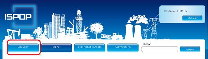 Po zadání přístupových údajů (do horního pole přihlašovací jméno, do dolního pole heslo) kliknutím na tlačítko Přihlásit se zobrazí v horizontálním menu sekce MŮJ ÚČET.