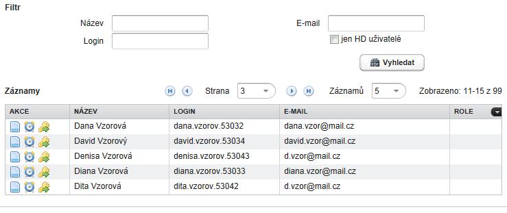 Zobrazeni v Záznamech jsou všichni registrovaní uživatelé, tedy Správci subjektů a Běžní uživatelé těch subjektů, jichž je přihlášený uživatel Správcem subjektu nebo