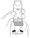 Držte Turbuhaler ve svislé poloze s otočnou rukojetí směrem dolů (Obrázek 2). Když otáčíte otočnou rukojetí, nedržte inhalátor za náústek.
