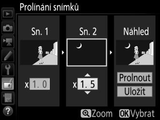 2 a stiskněte tlačítko J, potom vyberte druhý snímek postupem popsaným v kroku 2. 4 Nastavte expoziční podíl snímku. Vyberte položku Sn. 1 nebo Sn.