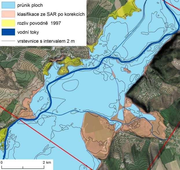 Obrázek 51: Odlišnosti v klasifikaci v okolí Uherského Hradiště Ze všech dosud srovnávaných výsledků, v tomto případě dosahuje klasifikace s ověřovacími daty největší shodu (Tabulka 15).