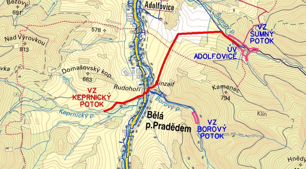 5.1.9 NOVÝ VZ KEPRNICKÝ POTOK A PŘIVÁDĚCÍ ŘAD PRO ÚV ADOLFOVICE (TES) Bělá pod Pradědem Adolfovice, Domašov u a Ulice: Obnova VHI: NE 150 tis.