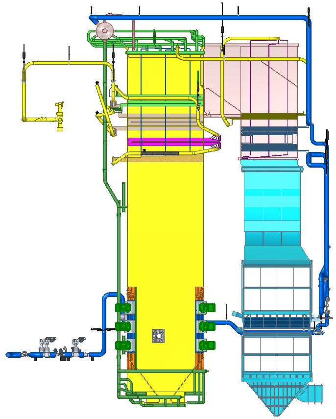 katalyzátor SCR, dále výstupní blok trubkového ohříváku vzduchu, vstupní svazek ohříváku vody a vstupní blok trubkového ohříváku vzduchu viz obr. č. 3.