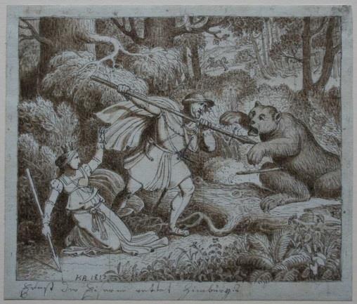 308 Obrázek 32: Karl Russ, Vévoda Arnošt Železný zachraňuje na lovu Cimburgis