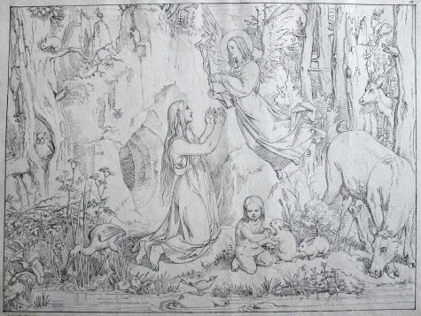Golovou mrtvolou (z prvního cyklu kreseb k Tieckově Legendě o svaté