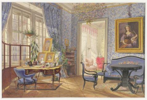 Felicie starohraběnka ze Salm- Reifferscheidtu, rozená princezna Clary- Aldringen, ve svém salonu