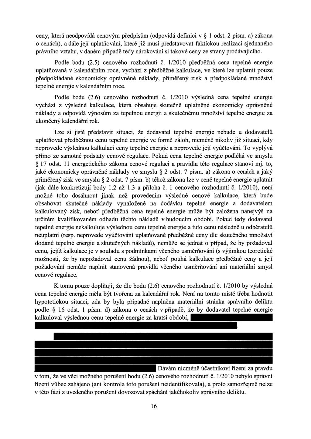 ceny, která neodpovídá cenovým předpisům (odpovídá definici v 1 odst. 2 písm.