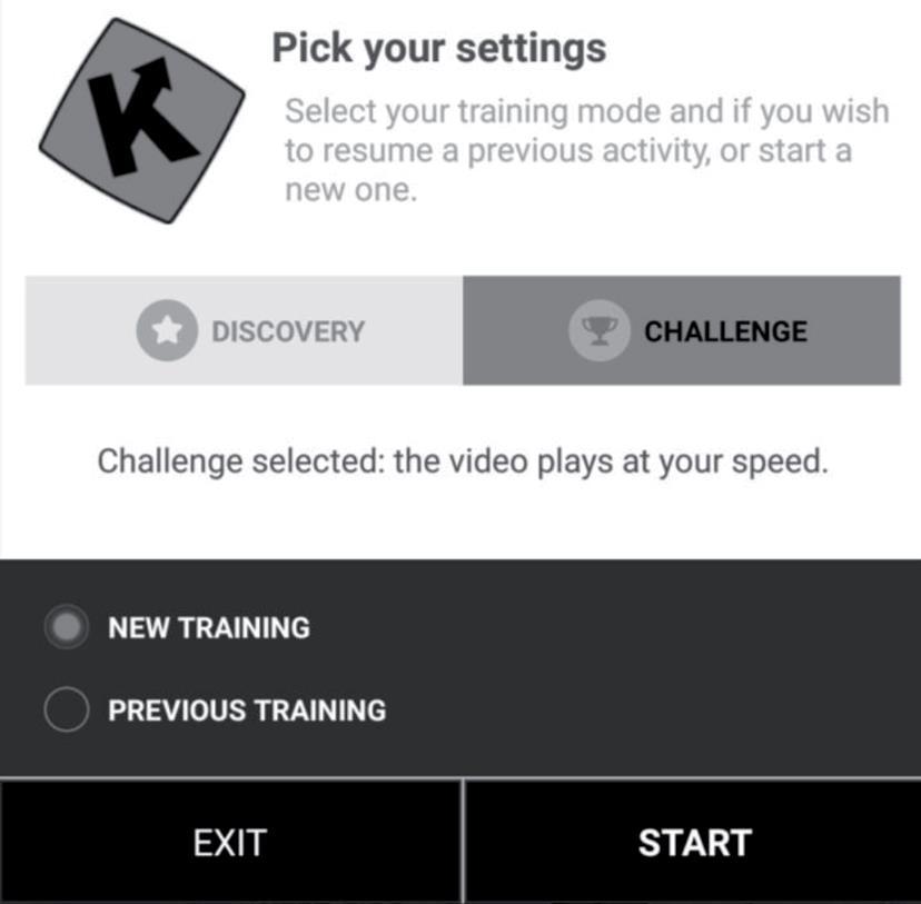 Režim vyhledávání a výzvy Režim výzvy - CHALLENGE: Video bude přehrávány rychlostí, abyste dosáhli stejnou výkonnost jako výrobce videa. Pokud nejste tak rychlý, video zpomaluje rychlost snímků.