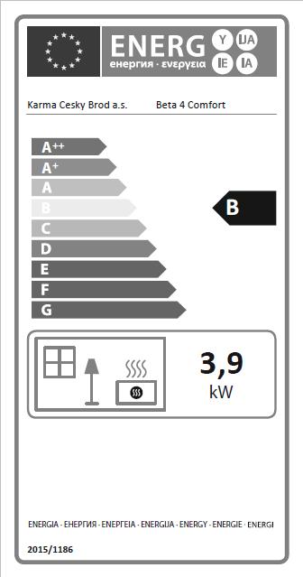 Technické parametry lokálních topidel na plynná/kapalná paliva Identifikační značka modelu Beta 4M Funkce nepřímého vytápení () ne Přímý tepelný výkon P nom kw 3,9 Palivo (plynné/kapalné) Upřesnit
