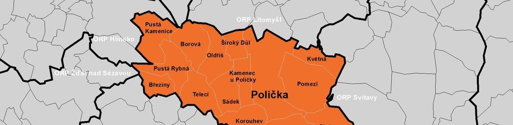 Mapa obcí SO ORP Polička POUŽITÉ PODKLADY POLITIKA ÚZEMNÍHO ROZVOJE ČR2008 ZÁSADY