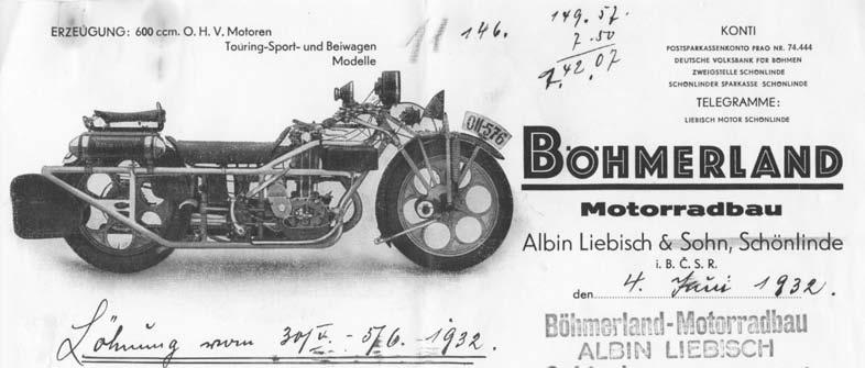 Legendární motocykl Čechie Firemní hlavičkový papír (Státní okresní archiv Děčín) Majitelé (či uživatelé) prvních deseti vyrobených motocyklů byli většinou Liebischovi přátelé a známí, kteří stroje