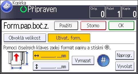 3. Kopírování Kopírování na obálky Tato kapitola popisuje kopírování na obálky běžného i uživatelského formátu. Originál položte na expoziční sklo a do bočního zásobníku umístěte obálku.