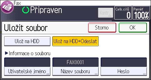 Uložení dokumentu 5. Je-li třeba, zadejte uživatelské jméno, název souboru a heslo. Uživatelské jméno Stiskněte [Uživatelské jméno] a poté vyberte uživatelské jméno.