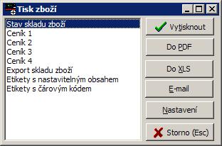 Číselník zboží Inventurní soupis - seznam zboží se sloupcem pro ruční doplnění skutečného stavu zjištěného ve skladě.