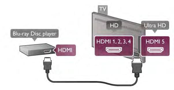 P!ehráva" Blu-ray disk# Pokud máte p!ehráva" Blu-ray disk#, kter$ p!ehrává video v rozli%ení Ultra HD, p!ipojte p!ehráva" do konektoru HDMI 5. Pokud máte normální p!ehráva" HD Blu-ray disk#, p!