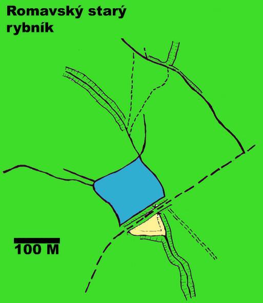 Romavský starý rybník Botanický průzkum Romavský starý rybník jsme zkoumali dne 6. 6. 2005. Jde o rybník pravidelného kosočtverečného tvaru, poměrně mělký s rozsáhlým litorálním pásmem kolem břehů.