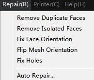 6) Repair (Oprava) Oprava zvoleného modelu po jednotlivých položkách Poznámka: Automatická oprava všech chyb ve zvoleném modelu (modelech) Je možné také použít ikonu automatické opravy na toolbaru.