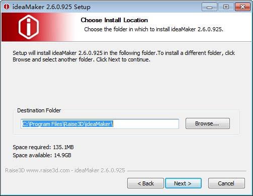 ideamaker - Instalace programu ideamaker 2. Zvolte cestu, kam bude ideamaker instalován a klikněte na Next pro přesun na další nabídku. Obrázek 2.2: Zvolte cestu instalace programu ideamaker 3.