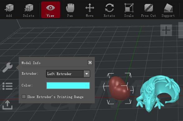 2. Chcete-li vytisknout vícevláknový model, musíte nastavit, který extruder by měl vytisknout příslušnou část