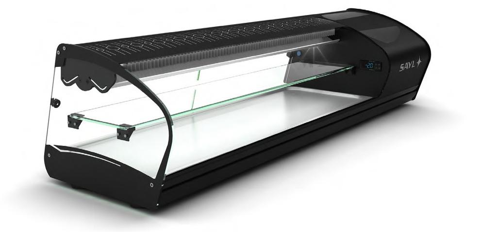 vitrina SHARK 2P SUSHI STŘEDOVÁ SKLENĚNÁ POLICE GN KONTAKT +2ºC/+6ºC SILNÉ 1/3 x